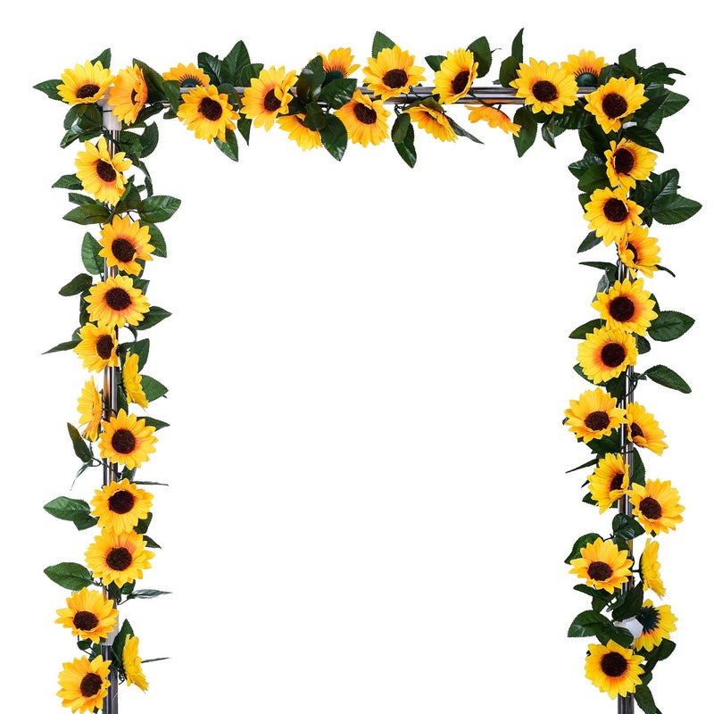 Lvydec 4 Pack Artificial Sunflower Garland - Silk Sunflower Vine Artificial Flowers Garland with Green Leaves for Wedding Party Table Decoration - Image 1